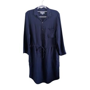 Velvet by Graham & Spencer 100% Linen Shirt Dress Navy Blue XS